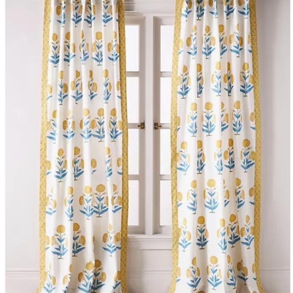 ISO Anthropologie Cotton Mix Print Floral Curtain in Ochre